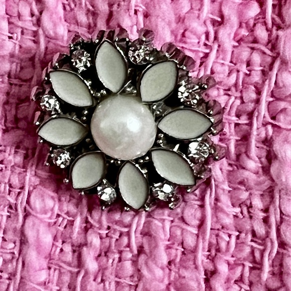 ZARA Pink Tweed Blazer L Textured Bouclé Rhinestone Button Jacket Blogger Viral - Picture 12 of 16